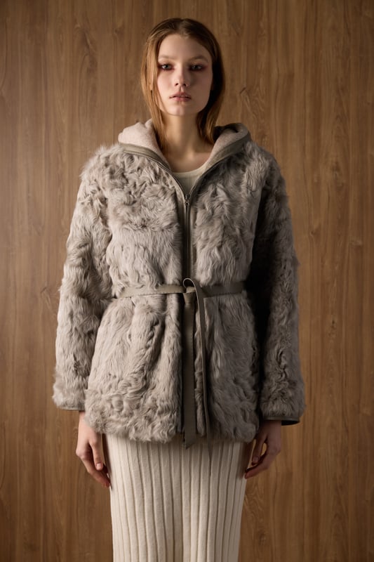 Reversible Hooded Cashmere Jacket, view 5