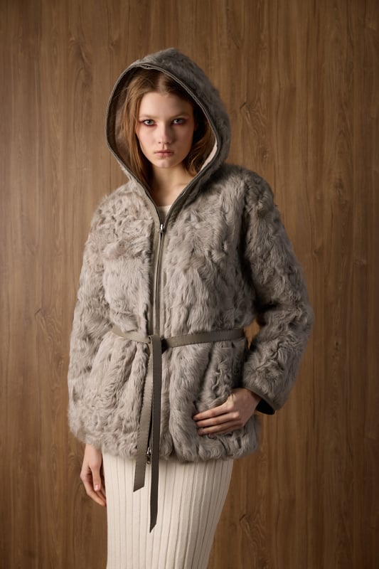 Reversible Hooded Cashmere Jacket, view 7