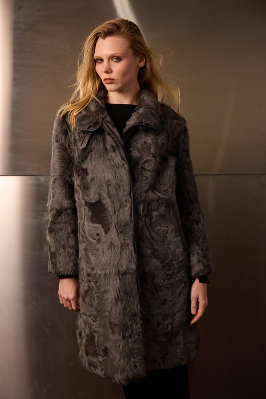 Stand Collar Sheep Fur Coat, view 2